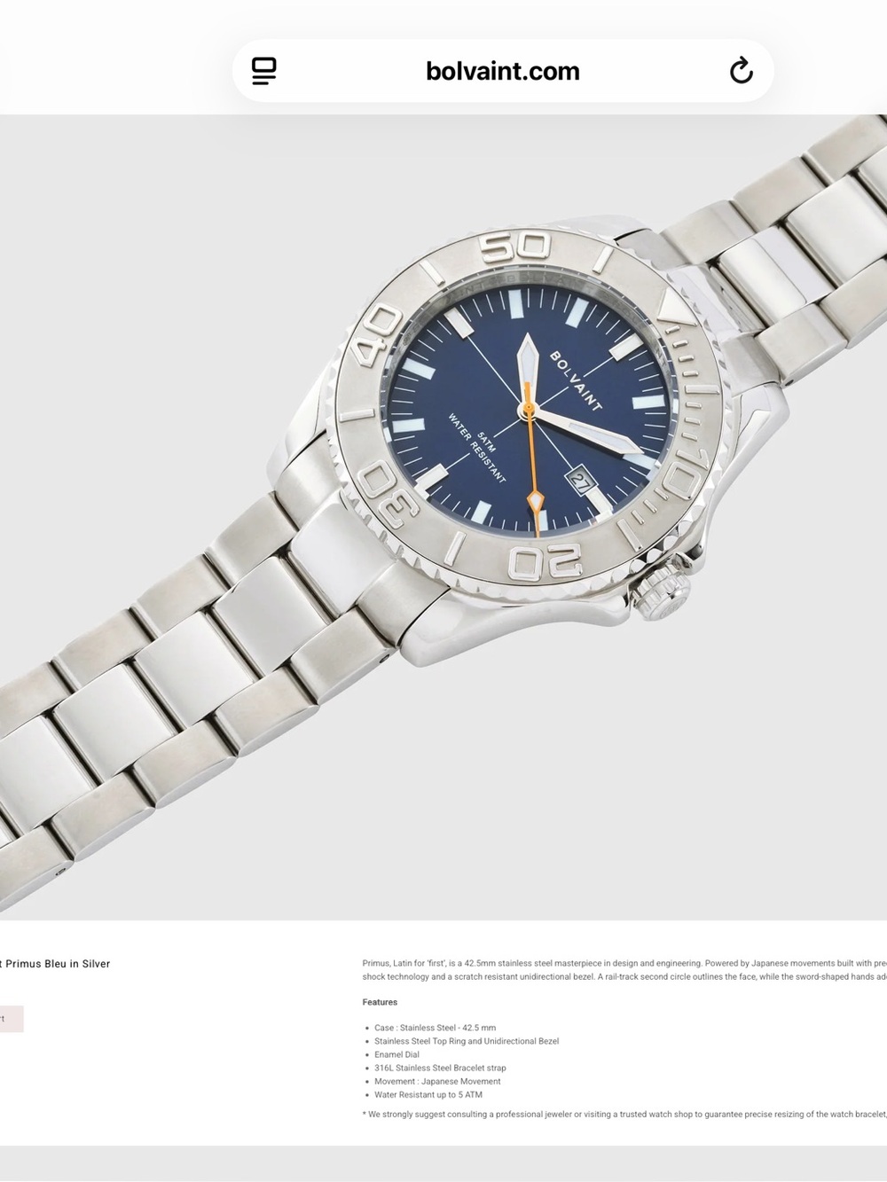 BOLVAINT PRIMUS BLEU IN SILVER